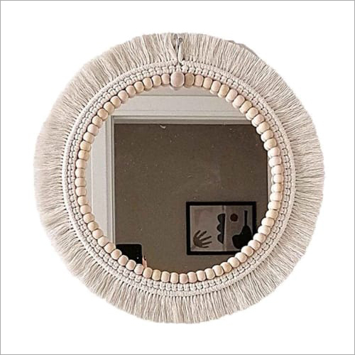 Beige Handmode Macrame Wall Mirror