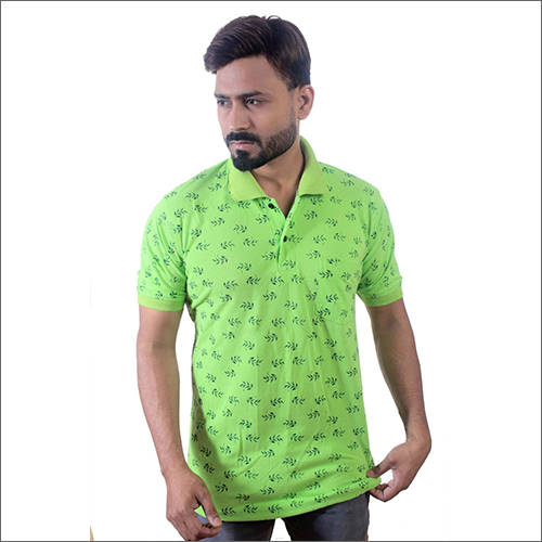 Mens Printed Green Collar T-Shirt Gender: Male