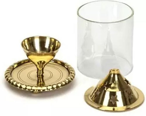 Brass Glass Table Diya Set  (Height 4 inch)