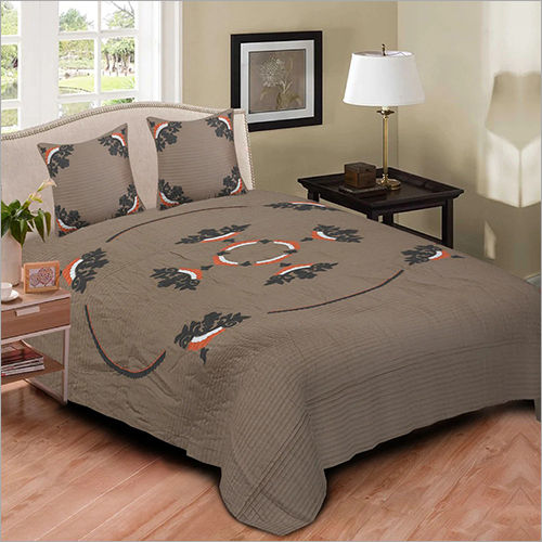 Grey Embroidery Cotton Base Computerized Bedspread