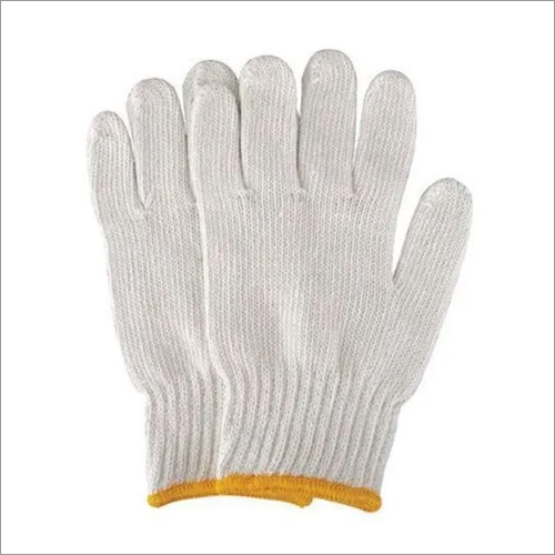 Cotton Knitting Gloves - Cotton Material, Medium Size, White Color | Full Finger Design, Breathable Fabric, Ideal for Industrial Use