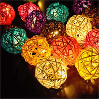 10 Led Colorful Rattan Ball String Lights For Home Decoration - Round Shape, Golden Color, Led Lighting Source | Durable, User-friendly, Versatile For Indoor & Outdoor Use
