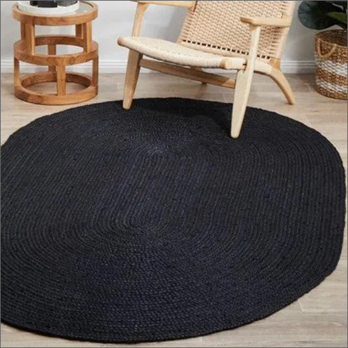 Breaded Jute Black Oval Shape Rug