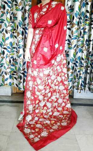 Kantha stitch on half and half blended Bangalore Silk Saree