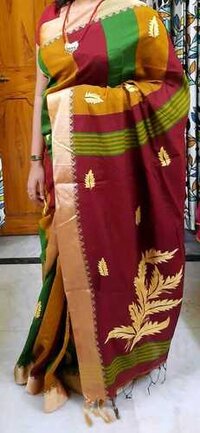 Kantha Work On Handloom Saree