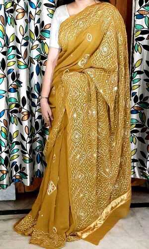 Hand Ari and mirror work on pure chiffon saree