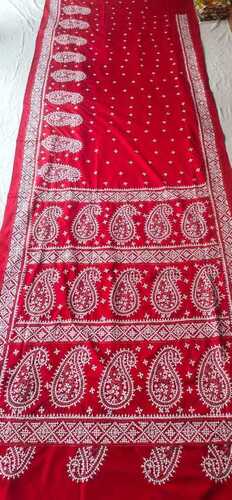 Gujarati embroidery on blended  Bangalore silk saree