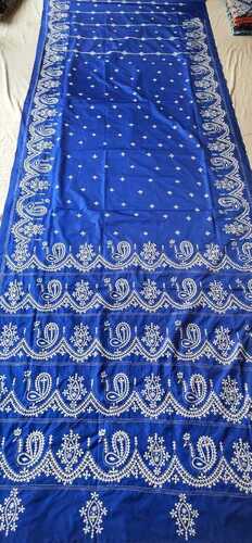 Gujarati embroidery on blended Bangalore silk saree