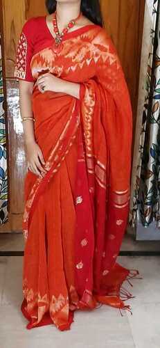 Designer pure linen saree with zari weaving