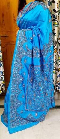 Kashmiri Hand Embroidery On Dupiyan Silk Saree