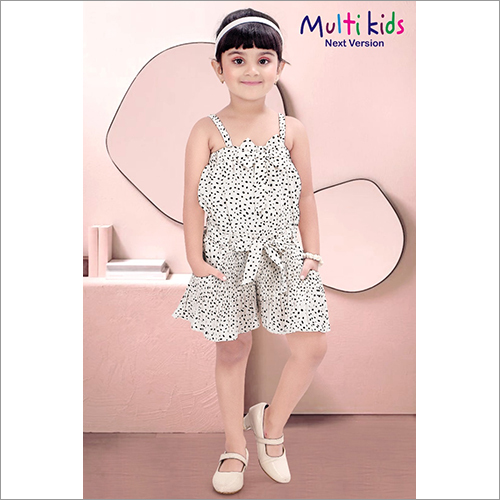 Girl Cotton Polka Dot Print Jumpsuit