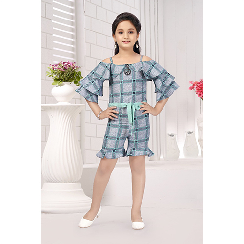 Girl Stylish Check Jumpsuit