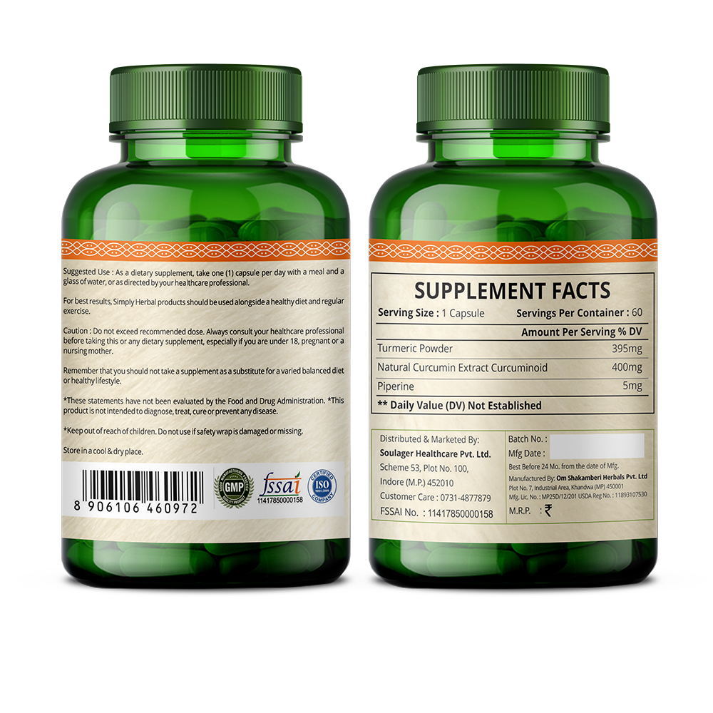 Simply Herbal Turmeric Curcumin Extract Capsules 800MG