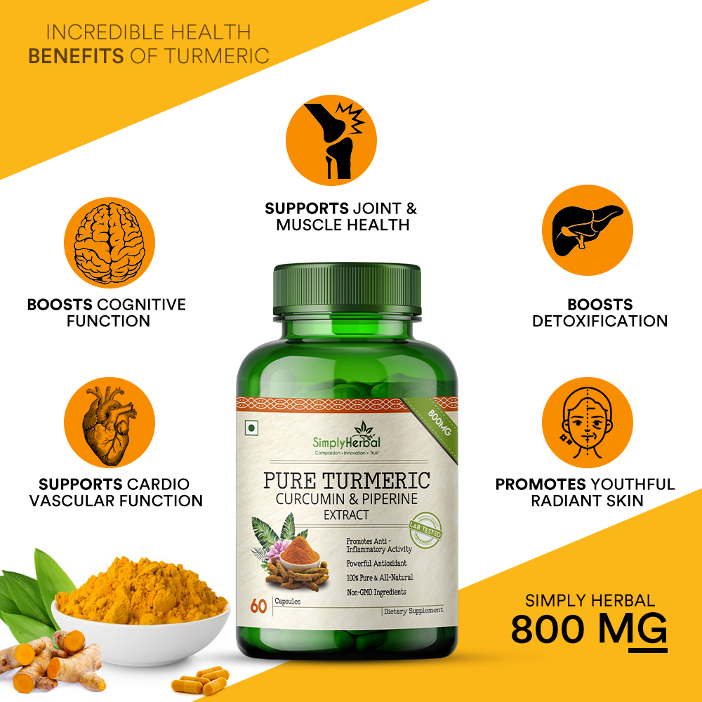 Simply Herbal Turmeric Curcumin Extract Capsules 800MG