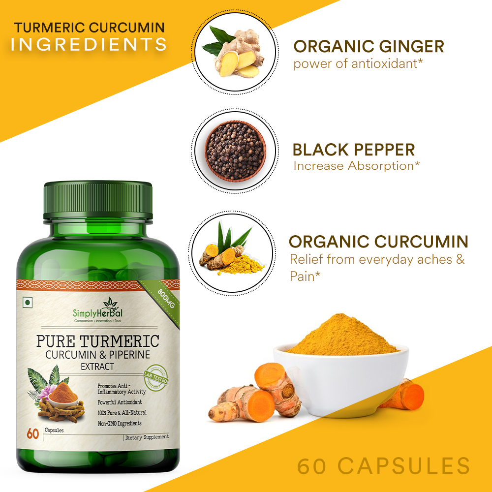 Simply Herbal Turmeric Curcumin Extract Capsules 800MG