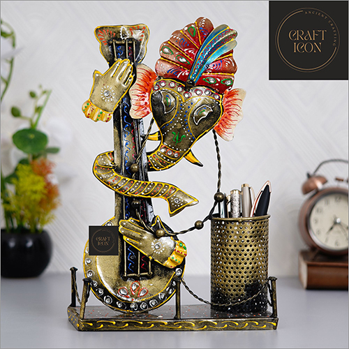 Golden Metal Guitar Ganesh Pen Holder