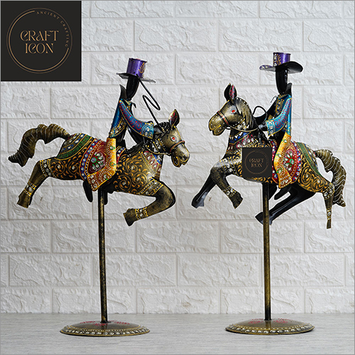 Black Metal Horse Rider Set Of 2