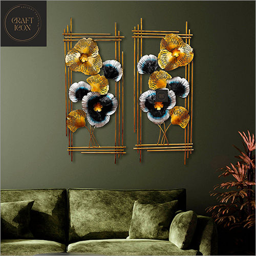 Painting Wall Mounted Metal Golden Frame Flower Set Of 2