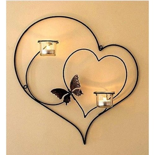 Wall Mounted Candle Holder Heart Black Tea Light Holder Metal Candle