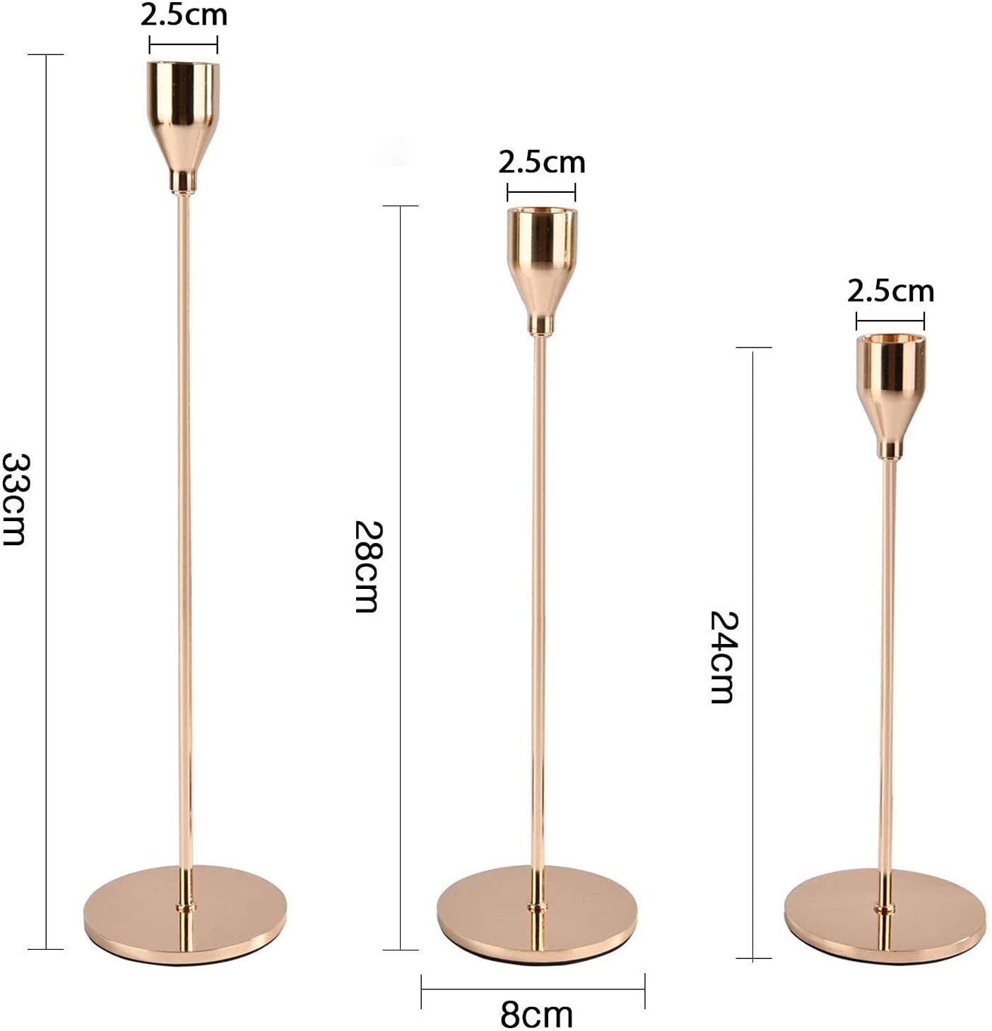 Candle Sticks Long Holder Gold Candle Holders Set of 3 for Table Modern Decorative Gold Candlestick Holder for Dinning Wedding Home Decoration