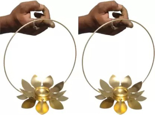 Metal Lotus Hanging Tea Light Holder (Set of 2) for Diwali Gift Iron Tealight Holder Set