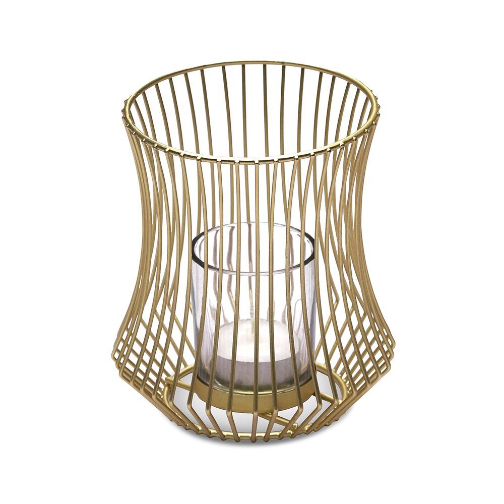 Small Metal Geo Wire Tea Light Candle Holder Gold
