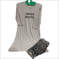 Ladies Grey Hosiery Nightwear - Soft Polyester Blend, Sizes S-xl | Elegant Printed Design For All Seasons, Comfortable Short Sleeves