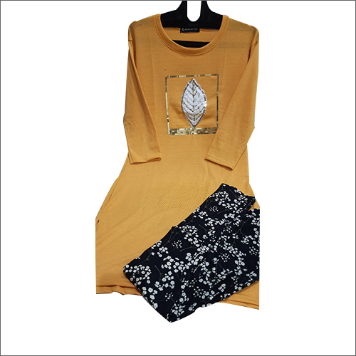 Yellow Hosiery Long Nightwear - Cotton Blend, Available in Size S, M, L, XL | Women's Printed Design for All Seasons