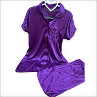 Ladies Purple Satin Nightwear - Satin Material, Available In Sizes S, M, L, Xl | Short Sleeves, Plain Pattern, Suitable For All Seasons