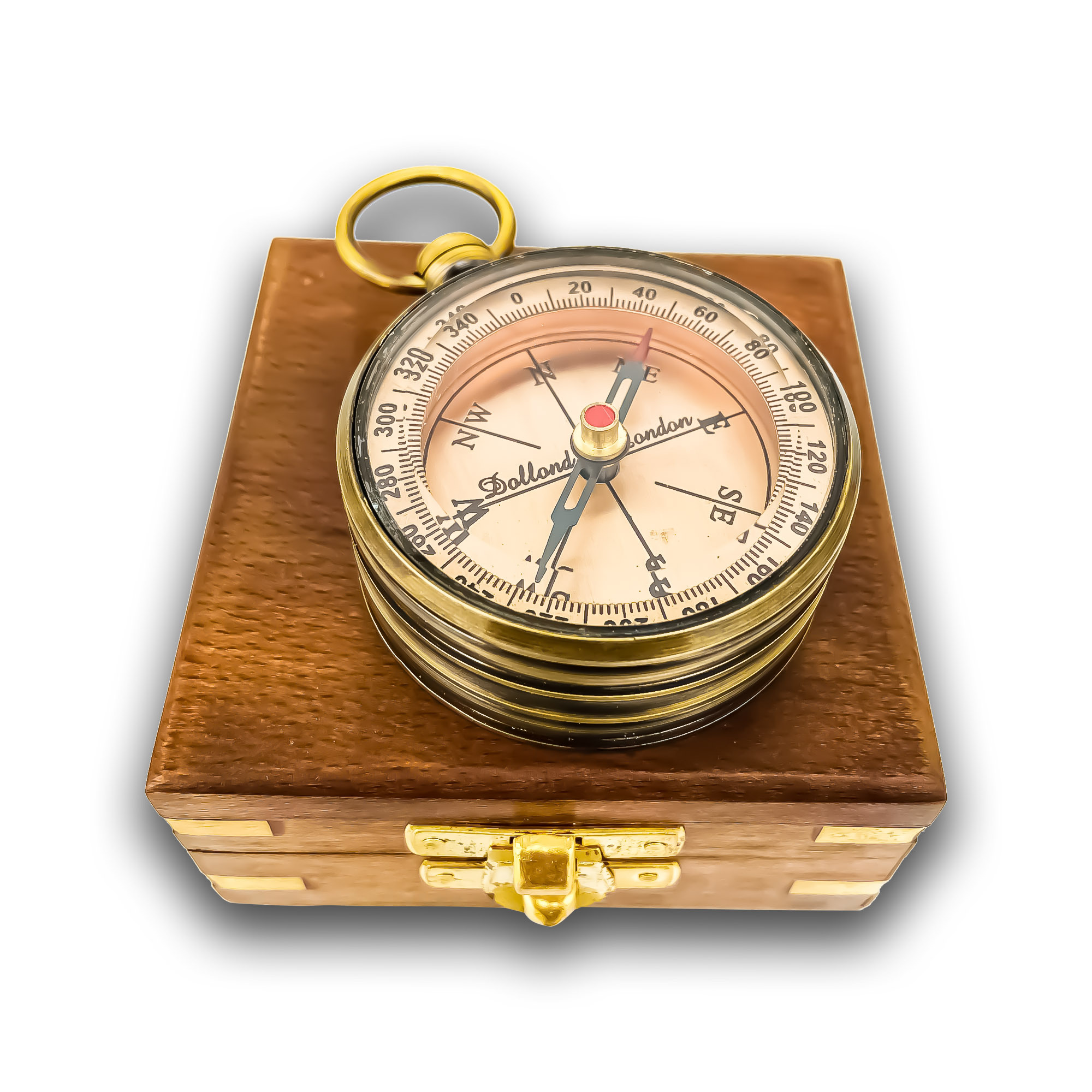 Lanse Compass With Wooden Box Handmade Dollond London Brass Compass Travelling Compass