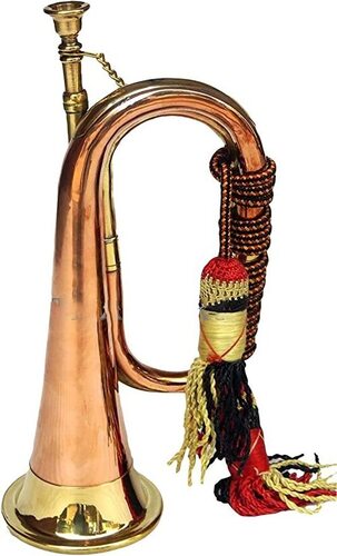 Nautical-Mart Brass And Copper Blowing Bugle Horn 10.6 Inch Signal Musical Instrument Classic Style With Beautiful Colourful Rope Binding