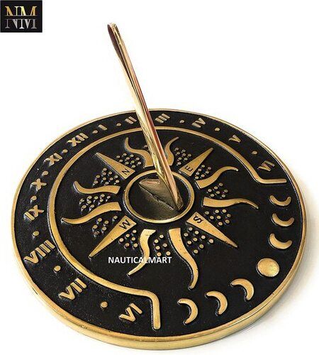 Nautical-mart Brass Garden Sundial Clock - 8.5 Diameter Sundial Clock With Polished Brass Highlights