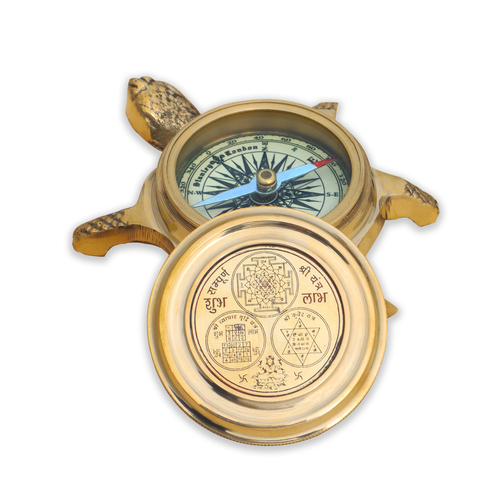 Handmade Tortoise Brass Compass With Shri Yantra Showpiece Home And Office Decor Purpose Spiritual Good Luck Gift House Warming Brass Tortoise For Good Luck