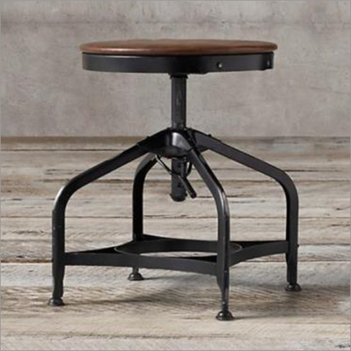 Black Leather Dining Stool Nickel With Brown Leather