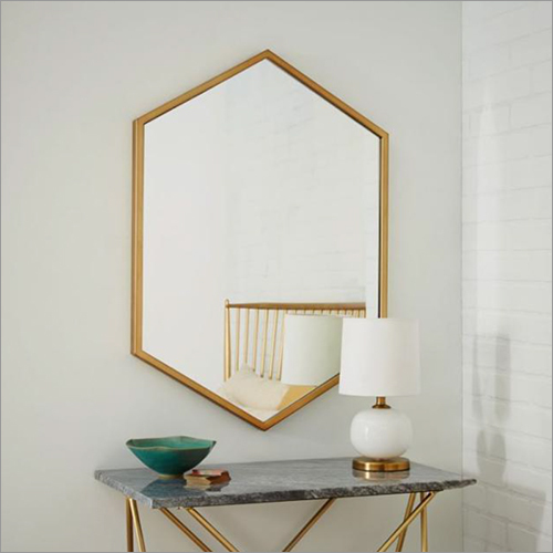 Brown Antique Brass Hexagon Mirror