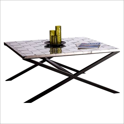 Brown Iron Coffee Table With Woven Stainless Steel Top