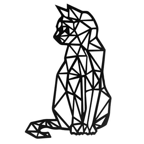 Dark Gray Modern Cat Geometric Metal Wall Art