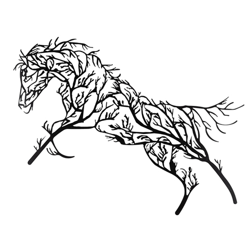 Tree Horse Metal Wall Art - High-Quality Steel Dark Gray Finish | Modern Arts Design with Intricate Tree and Horse Detailing