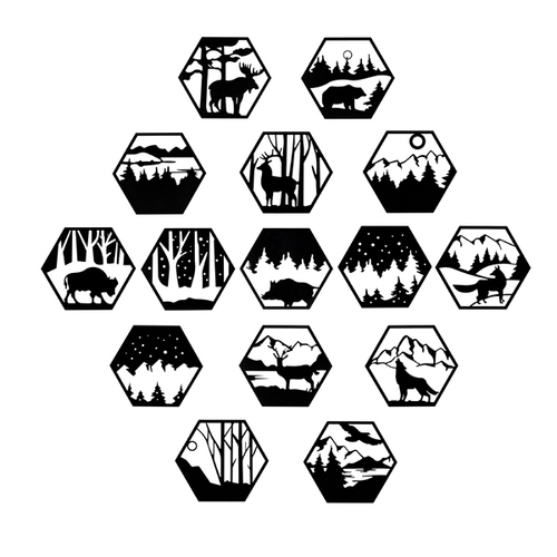 Nature Hexagons Metal Wall Art - High-Quality Steel Painted Black Finish | Modern Arts Design Nature-Inspired Hexagonal Pattern Versatile for Indoor and Outdoor Decor