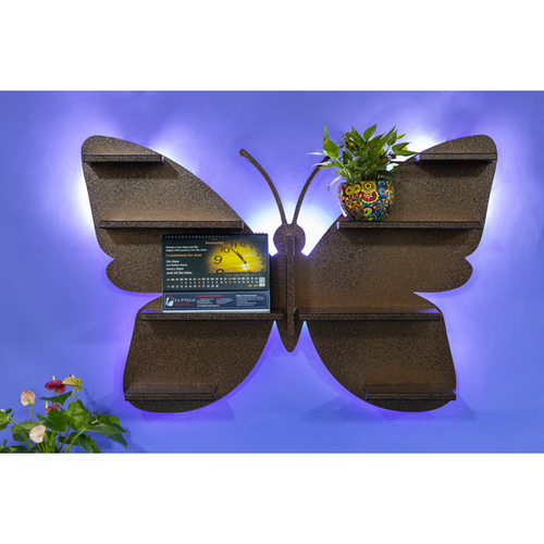 Dark Gray Butterfly Shape Backlit Metal Wall Shelf