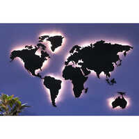 Black World Map Backlit Metal Wall Decor