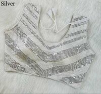 Sequance Blouse - Art Silk Fabric, Size 38 (self Alterable 34 To 42), Zigzag & Heavy Sequence Work, Available In 8 Colors, Washable, Embroidered Pattern, Short Sleeves