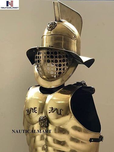 Brass Greek Muscle Armor W/gladiator Helmet Wearable Armor Halloween Costume