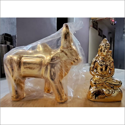 Durable Bhagwan Shankar And Nandiji Gold Plated Decorative Ceramic Statue