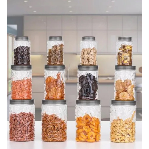 Set Of 12 Plastic Round Containers - Plastic Material, Different Sizes Available, Transparent Color - Polished Surface Finish, Ideal For Snacks And Groceries