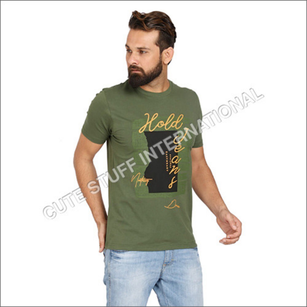 Mens Round Neck Cotton Lycra T-Shirt - Age Group: Adult