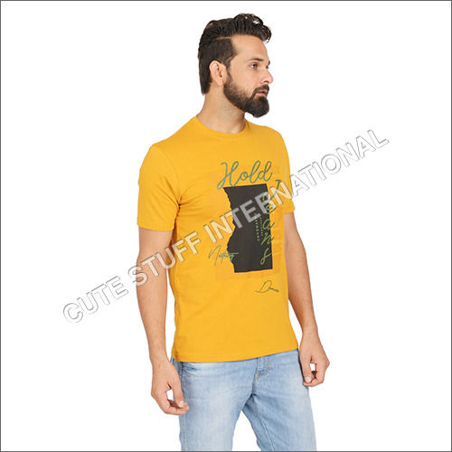 Mens Yellow Round Neck T-Shirt