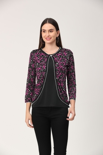 PINK AND BLACK WITH BUTTON WOMEN SHRUG