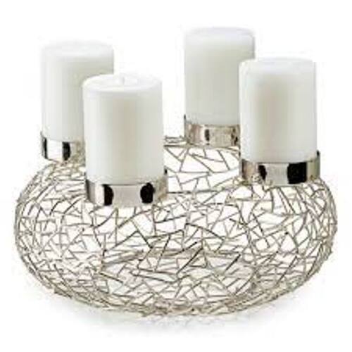 Vintage Style Metal Candle Stand - Round Shape, Polished Silver Finish | Ideal for Diwali Decor and Safe Diya Placement