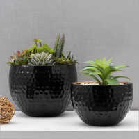 Black Iron Planter - 30x25 cm, Premium Ceramic and Wood Design, Durable and Sturdy Finish